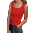 thumbnail image 2 of HOWPAY Camisoles pour Femmes Sans Manches Couleur Unie Basique Mignon T-Shirt Extensible Coupe Ajustée Confortable Col Rond Chandails Décontractés d'Été sous-Maillots Rouge TTG, 2 of 6