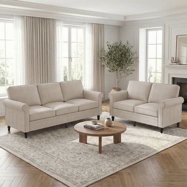 Puremind Ensemble de Canapé 2 Pcs pour Salon, Canapé 3 Places et Causeuse, Ensembles de Meubles de Salon, Beige