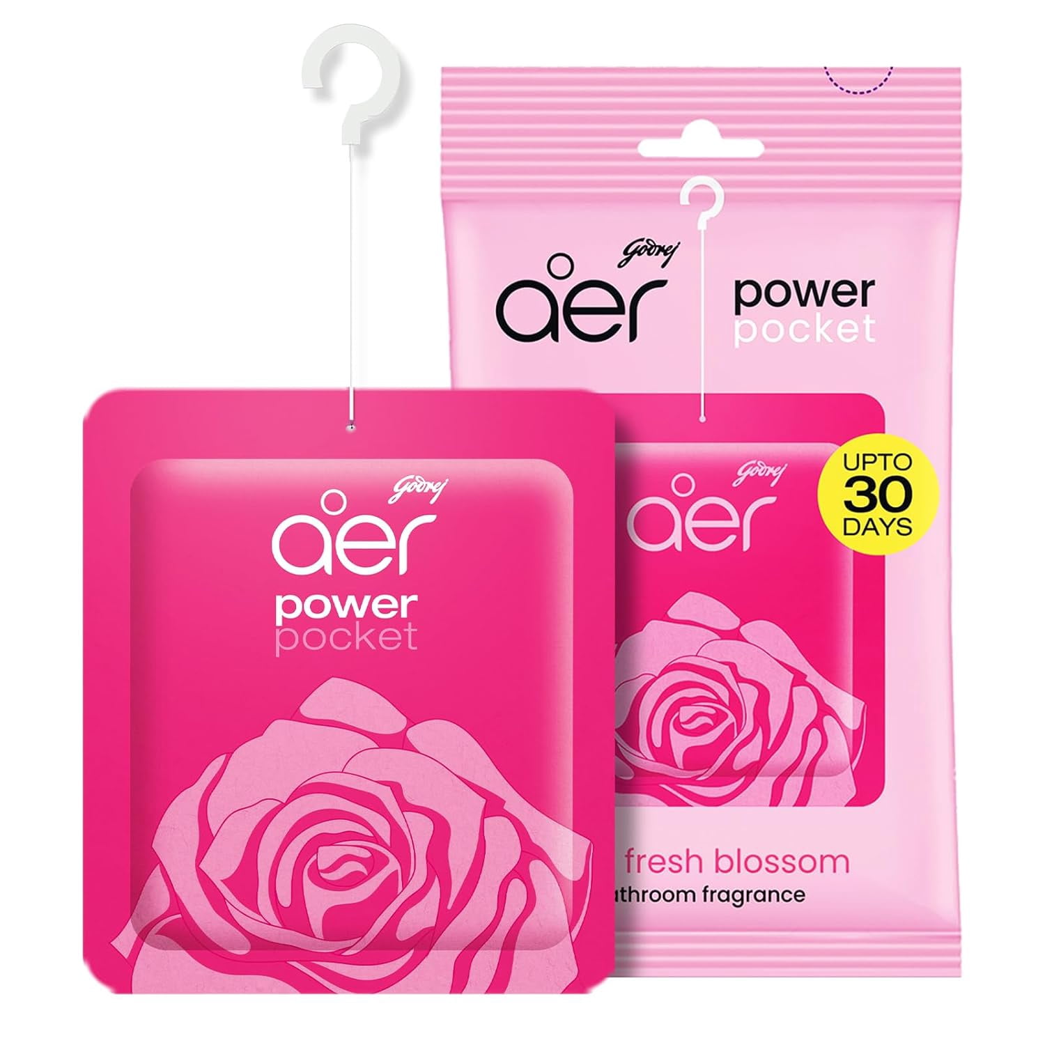 Godrej Aer Power Pocket Rose Fresh Blossom Bathroom Freshener, 10 g, Lasts Upto 30 Days, Air Freshener for Bathroom