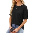 thumbnail image 2 of FAIWAD Tuniques d'Été pour Femmes Manches Courtes Col Rond Boutons T-Shirts Blouses Unies, 2 of 9
