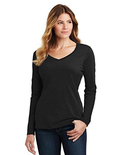 Port 1135813 Ladies Long Sleeve Fan Favorite V-Neck Tee, Jet Black - Medium