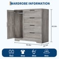 thumbnail image 4 of Towallmark Armoire Garde-Robe en Bois avec 4 Tiroirs, Porte et Tringle - Armoire de Rangement Moderne et Commode pour l'Organisation de la Chambre - Gris, 4 of 8