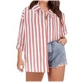 thumbnail image 2 of TIMIFIS Chemises à Manches Longues pour Femmes Grande Taille Chemise à Rayures Boutonnée Automne Décontractée Col Rabattu avec Manches Ajustables Hauts, 2 of 8