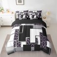 thumbnail image 2 of YST Girls Geometric Cheetah Print Comforter Set With Sheets 7 Piece Queen,Abstract Grids Bedding Set Wildlife Leopard Bed In A Bag Animal Buffalo Check Bed Set Purple Black Grey, 2 of 5