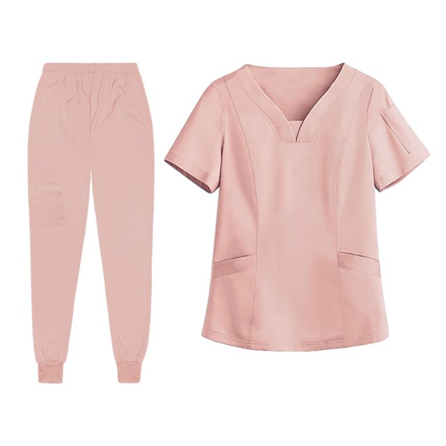 lionlar Female Scrub Set Classic Short Sleeved Elastic Waist Soft Nurse Work Clothes XXL