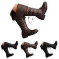 thumbnail image 1 of Dakaela Women Fold Over Knee High Riding Boots Low Heel Platform Slouchy Long Boot Round Toe Winter Walking Shoes Black Size 9, 1 of 8