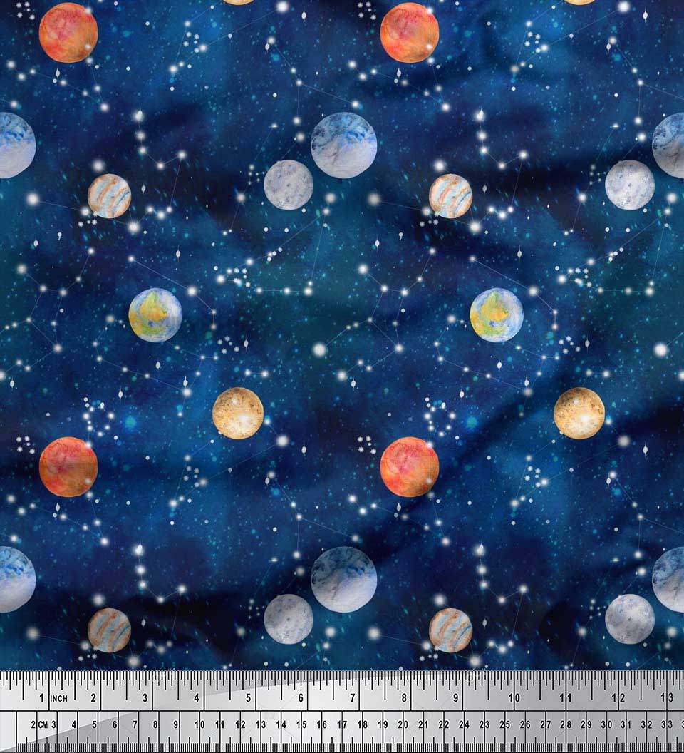 Soimoi Rayon Fabric Planet Galaxy Print Fabric by the Yard 56 Inch Wide