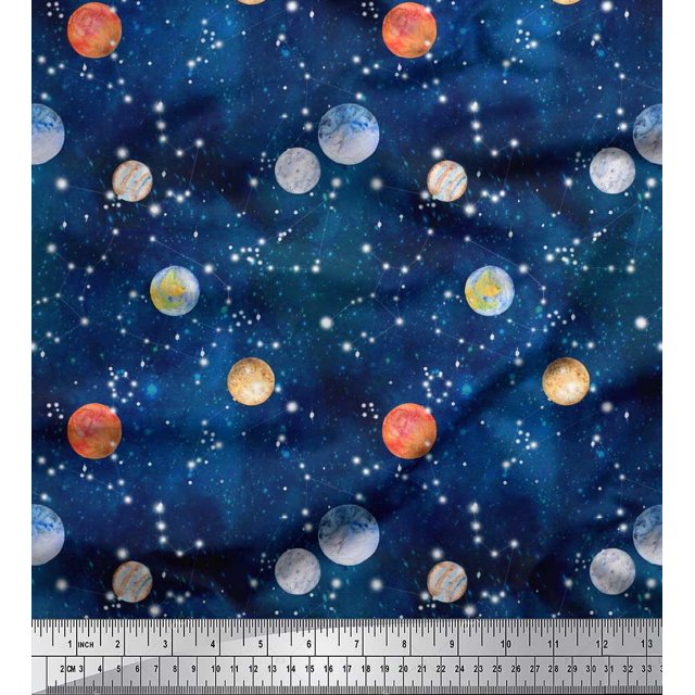 Soimoi Moss Georgette Fabric Planet Galaxy Print Sewing Fabric Yard 42 Inch Wide