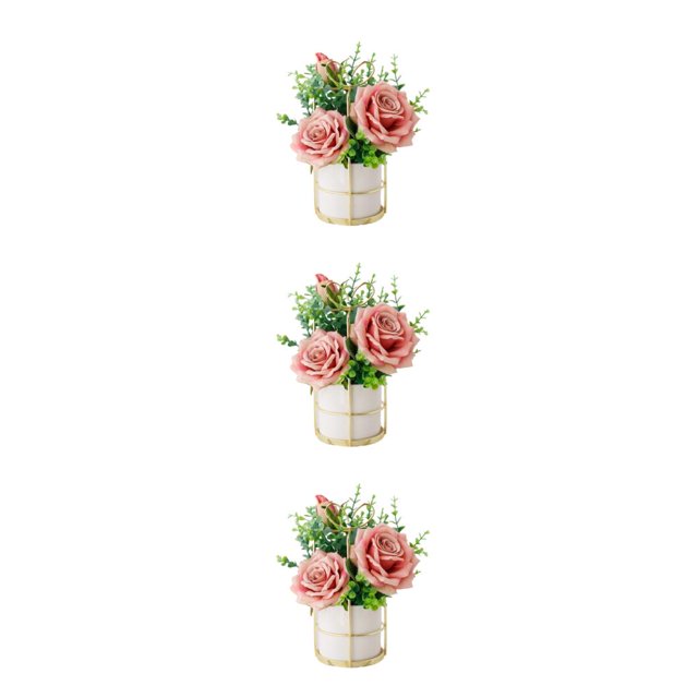 kurtrusly Artificial Flowers With Vase Add Of Color And Style To Any Room Indoor rose powder 3Set