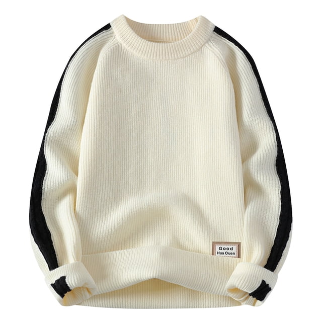 Pisexur Chandail Homme Décontracté Mode Couleur Unie Tricoté Épais Côtelé Manches Longues Chandail-Over Hiver Chaud Col Rond