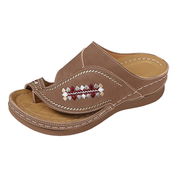 Wedge Sandals for Women Slip On Dressy Summer Flip Flops Sandal Lightweight Memory Foam Platform Slide Shoes Brown Size 7.5