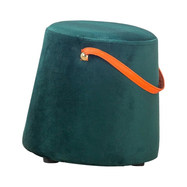 Abbracc Portable Round Ottoman Changing Shoes Stool Bench with Handle Space-Saving Solid Dark Green
