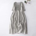 thumbnail image 1 of Meichang Robes Amples à Col Ras du Cou pour Femmes Coupe Ample Décontractée en Coton et Lin Robes Confortables à Manches Courtes Tunique Robes de Plage avec Poches Robes Midi Unies Gris TG, 1 of 7