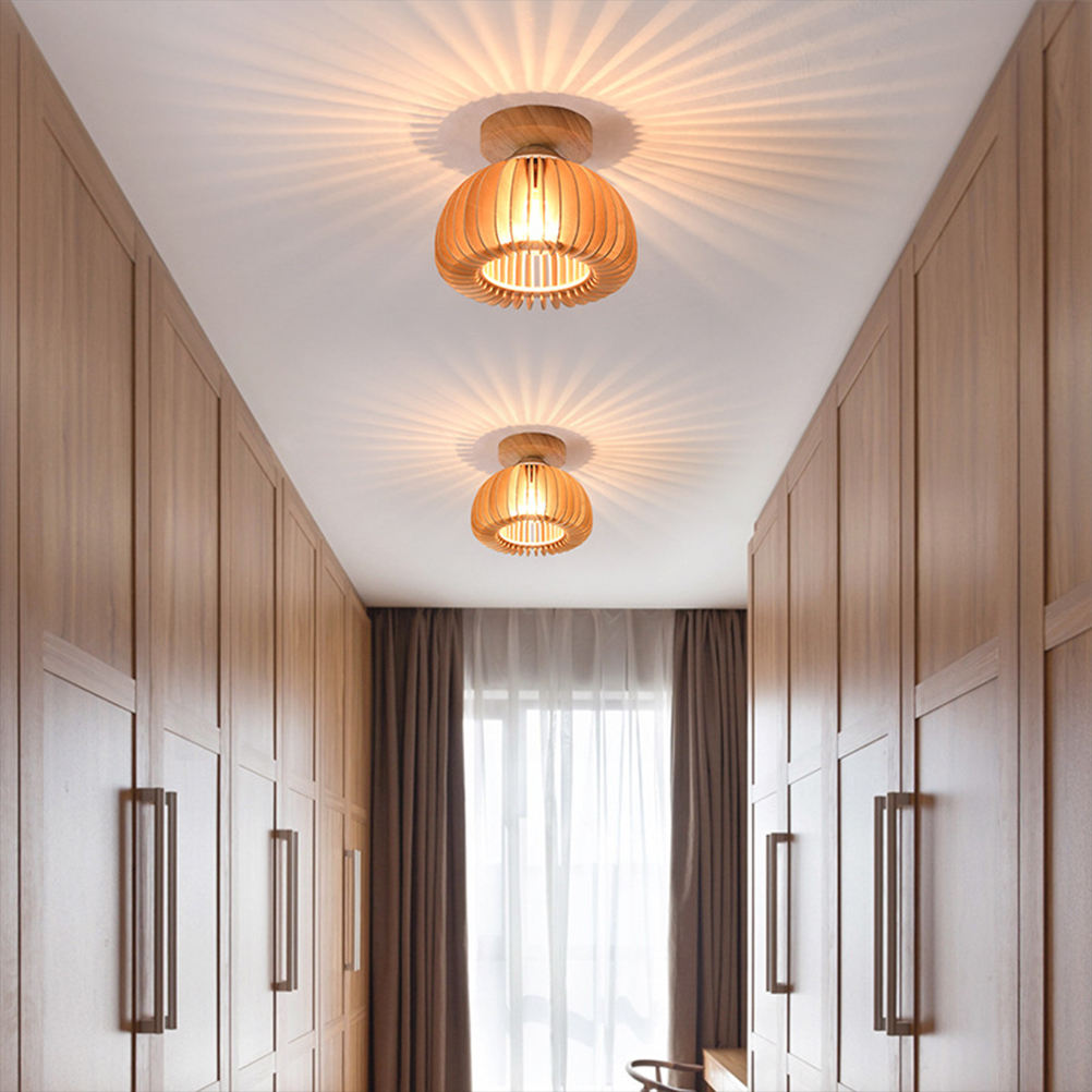 Toddmomy 1Pack Flush Mount Ceiling Light Wood Lamp Shade Khaki Lighting for Home
