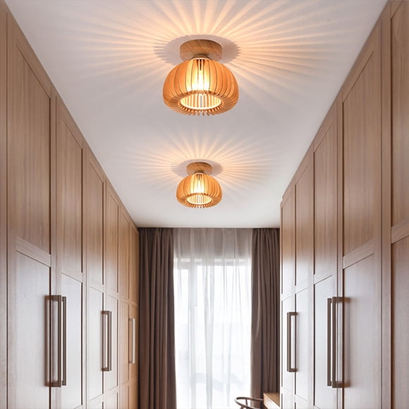 Toddmomy 1Pack Flush Mount Ceiling Light Wood Lamp Shade Khaki Lighting for Home