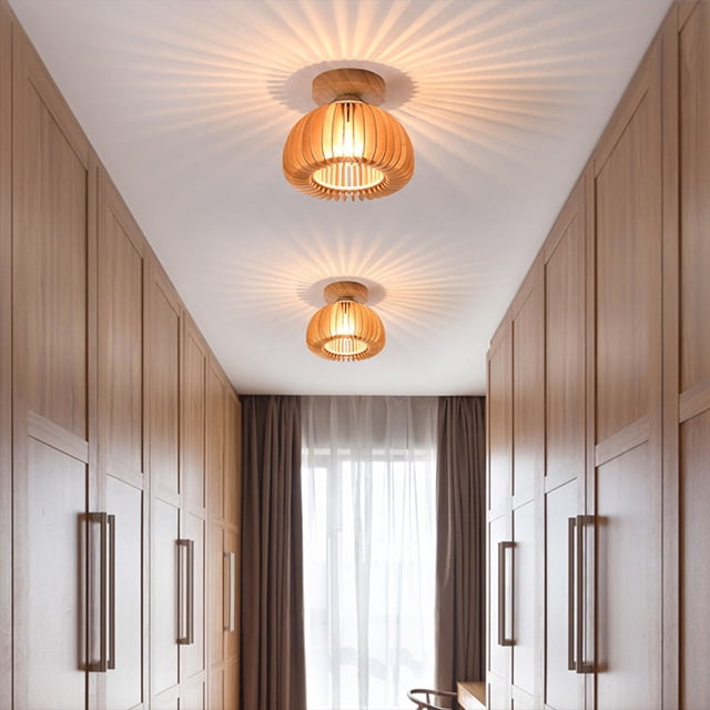 Toddmomy 1Pack Flush Mount Ceiling Light Wood Lamp Shade Khaki Lighting for Home