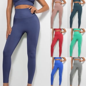 QATAINLAV Femmes haute taille pantalons de yoga Butt ascenseur tummy contrôle entraînement course leggings couleur solide Casual skinny legging pantalons vacances offres bleues L