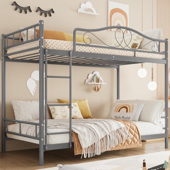 YUSAZENS Lit Superposé Métallique Simple sur Simple avec Échelle et Garde-Corps, Capacité de 400 Lb, Conception Durable, Sans Sommier, Gris