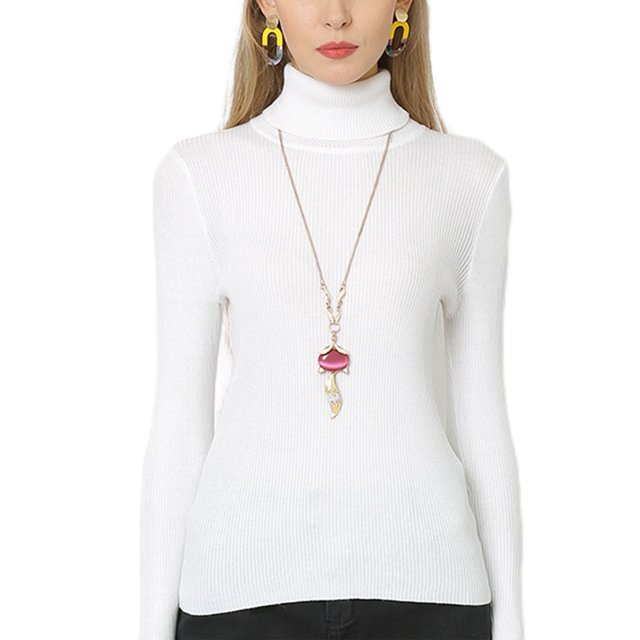 UKAP Ladies Tunic Blouse Long Sleeve Jumper Top Solid Color Knit Tops Slim Fit Work Sweater White S