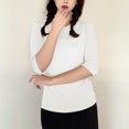 thumbnail image 4 of Timegard Hauts pour Femmes Col Rond Manches 3/4 Blouse Ample Confortable Décontractée Couleur Unie Pyjama T-Shirt Hauts, 4 of 6