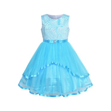 Flower Girls Dress Sky Blue Belted Wedding Party Bridesmaid 10 Years