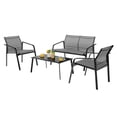 thumbnail image 3 of Costway 4 PCS Patio Furniture Set Loveseat Sofas Armrest Glass Table Deck Grey, 3 of 10