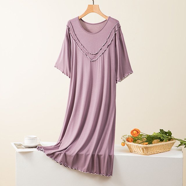 Prix Spécial, Jupe de Maison Grande Taille, Col Rond, Couleur Unie, Coussin de Poitrine, Coupe Ample, Confortable, Grande Taille, Tenue de Maison, Robe Décontractée Robe Chic Ou Décontractée/coton, Violet, Sopatenor