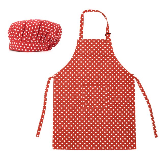 (Prix/1 Ensemble)Opromo Ensemble de Toque de Chef en Toile de Coton à Tablier Ajustable pour Hommes et Femmes-Rouge à Pois-L