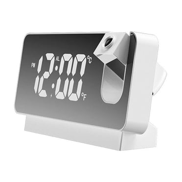 Réveil à Projection Numérique avec Grand Écran LED, Projecteur Rotatif pour un Positionnement Optimal, Radio FM, Port de Chargement USB