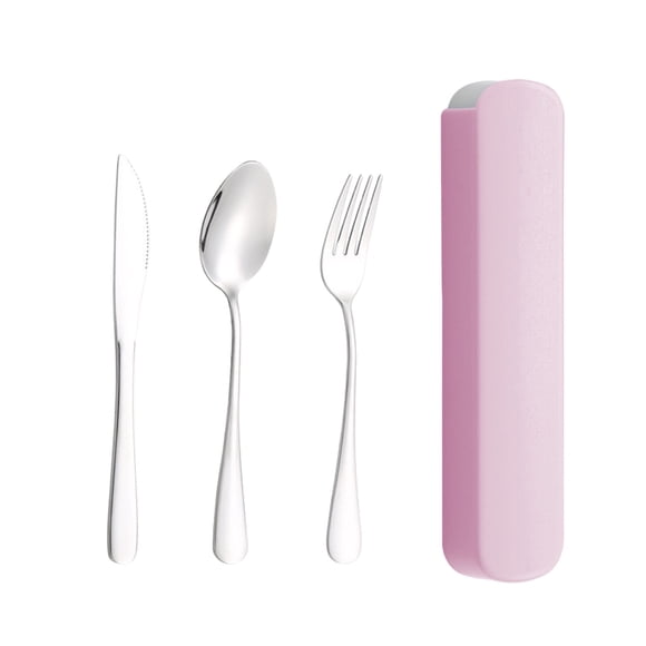 Stainless Steel Travel Cutlery Set – Reusable Knife Fork Spoon Flatware with Portable Plastic Storage Case for Office Lunch, Picnic, Camping, and Daily Dining
