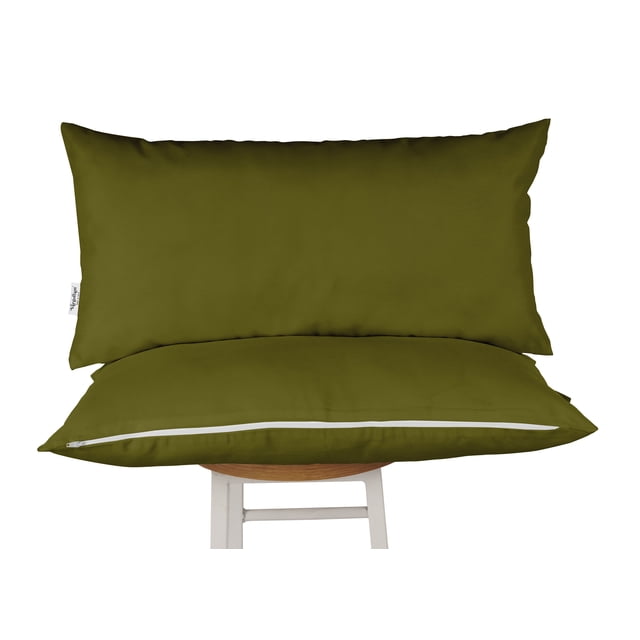 Vargottam Indoor/Outdoor Polyester Fabric Lumbar Pillow With Insert, All-Weather Waterproof Decorative Throw Pillow for Patio Furniture-Set of 2 - Olive Green