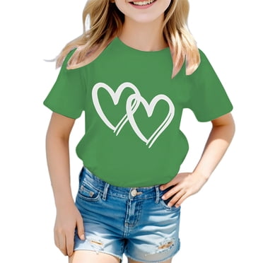 PMVFHDE Vêtements pour Enfants Fille Mignonne à Motif Col Rond Manches Courtes T-Shirt d'Été Décontracté T-Shirt Hauts, T-Shirts et Chemises pour Filles