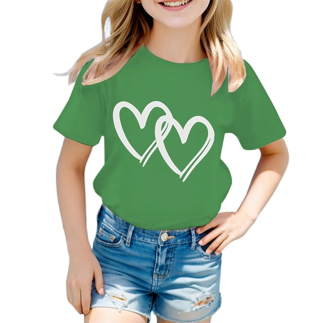 T-Shirt Graphique Décontracté d'Été pour Filles, Col Rond Mignon, Manches Courtes, Tendance et Confortable pour un Usage Quotidien