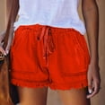 thumbnail image 2 of LLYWEY Womens Jeans Shorts, Ladies Ribbed Distressed Denim Shorts, Drawstring Elastic Waist Women Cut Off Jeans with Pockets, Style ST-22, Red, L, 2 of 5