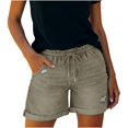 thumbnail image 3 of FYEGRE Short pour Femmes Décontracté Extensible Taille Haute Short en Jean Coupé Short en Denim Short Décontracté Confortable de Plage pour Femmes avec Cordon Vert Armée P, 3 of 7