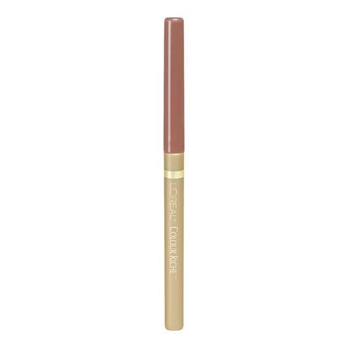 L'Oréal Paris Colour Riche Lip Liner 0.2 GR is a slim, retractable lip pencil with a beige body and muted rose cap, providing creamy, anti-feathering formula for precise lip definition and rich colour, ideal for detailed lip makeup.
