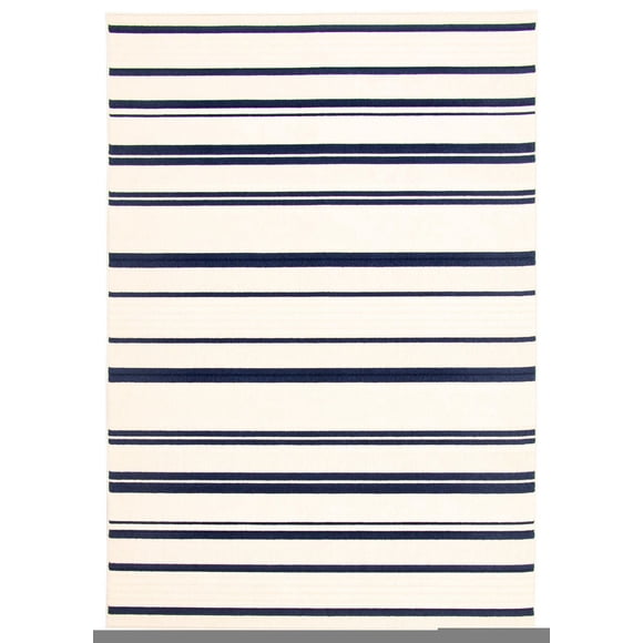 ECARPET Indoor/Outdoor for Balcony, Patio and Garden Arthur Blue, Ivory Rug