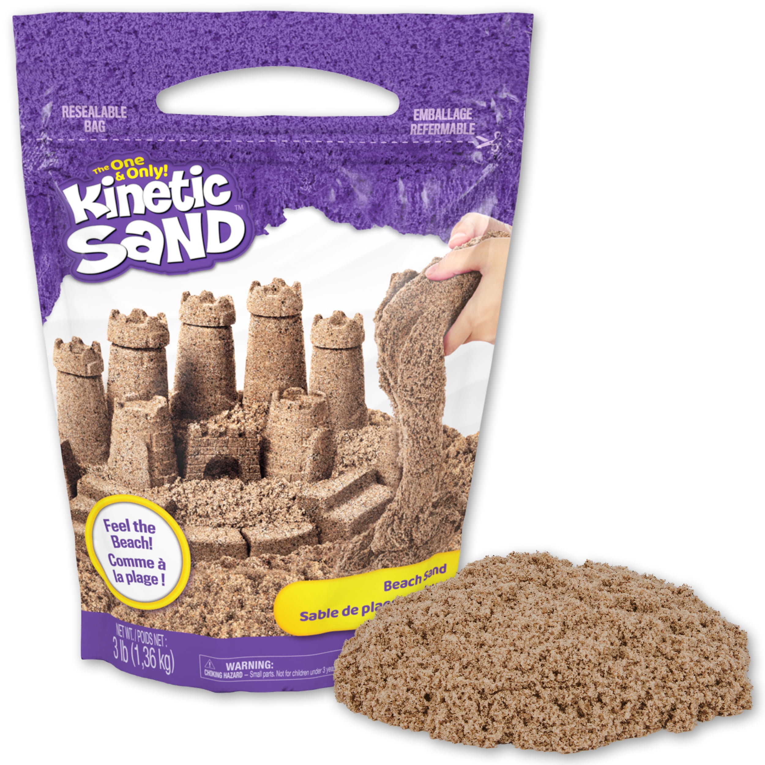 Kinetic Sand, 3lbs Beach Play Sand, Moldable Sensory Toys for Kids