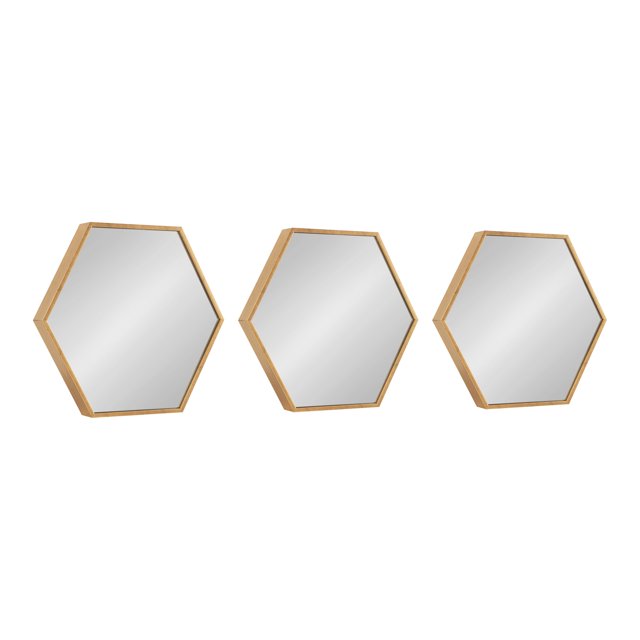 Kate and Laurel Rhodes Modern Hexagon Wall Mirror Set, 3 Pieces, Gold, Chic Geometric Mirror for Wall