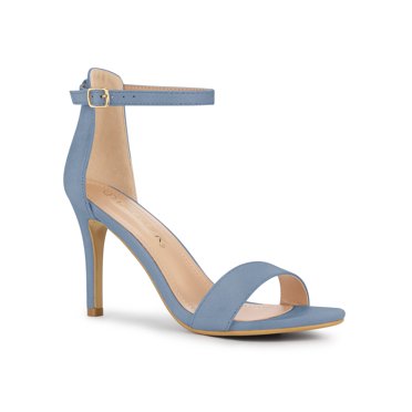 BLISSFUL STEP Women's Solid Color Strappy Suede Ankle Stiletto High Heels Sandals Haze Blue 6