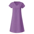 thumbnail image 4 of Robe Midi Mode Femme Ample Col en V Été Manches Courtes Coton et Lin Robe de Travail en Liquidation, 4 of 5