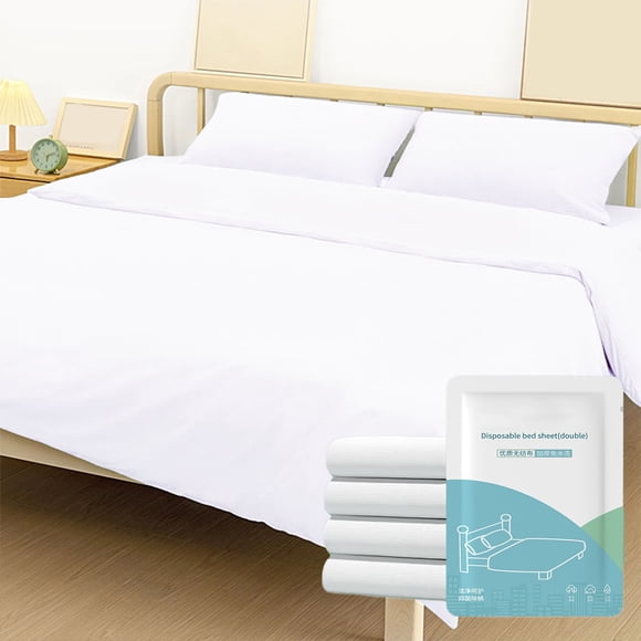 Meitianfacai Disposable Bed Sheets for Travel 4 PC Hotel Portable Double Bedding Thickened Bedspread Set for Business Trip Bedding Kit,82.67x90.55in
