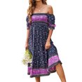 thumbnail image 1 of Faithtur Robe d'Été Bohème pour Femmes Manches Courtes Poitrine Plissée Motif Floral Style Boho Jupe à Gâteau, 1 of 3