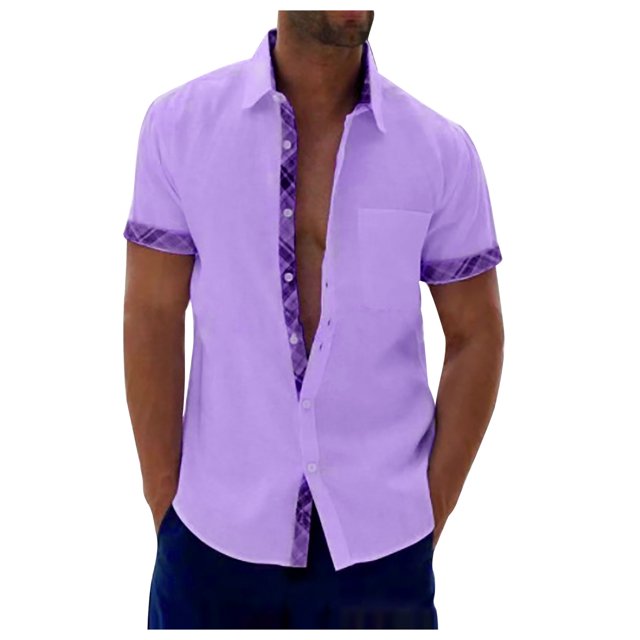 EGNMCR Chemise Décontractée pour Homme à Manches Courtes, Col à Revers, Couleurs Contrastantes, Blouse T-shirt à Col Rabattu