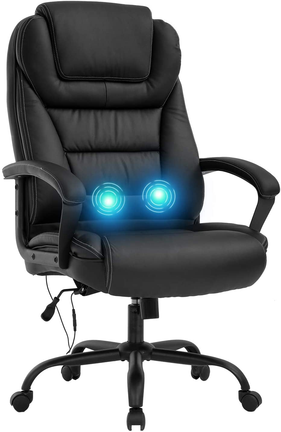 BestOffice Massage Office Chair Big and Tall 500lbs Wide Seat Ergonomic, Lumbar Support Arms High Back PU Leather Executive Task for Adults, Black