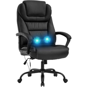 BestOffice chaise de bureau de massage Big et Tall 500lbs Siège large Ergonomie, Lombaire Support Bras Haut Dos PU Tâche exécutive en cuir pour adultes, Noir