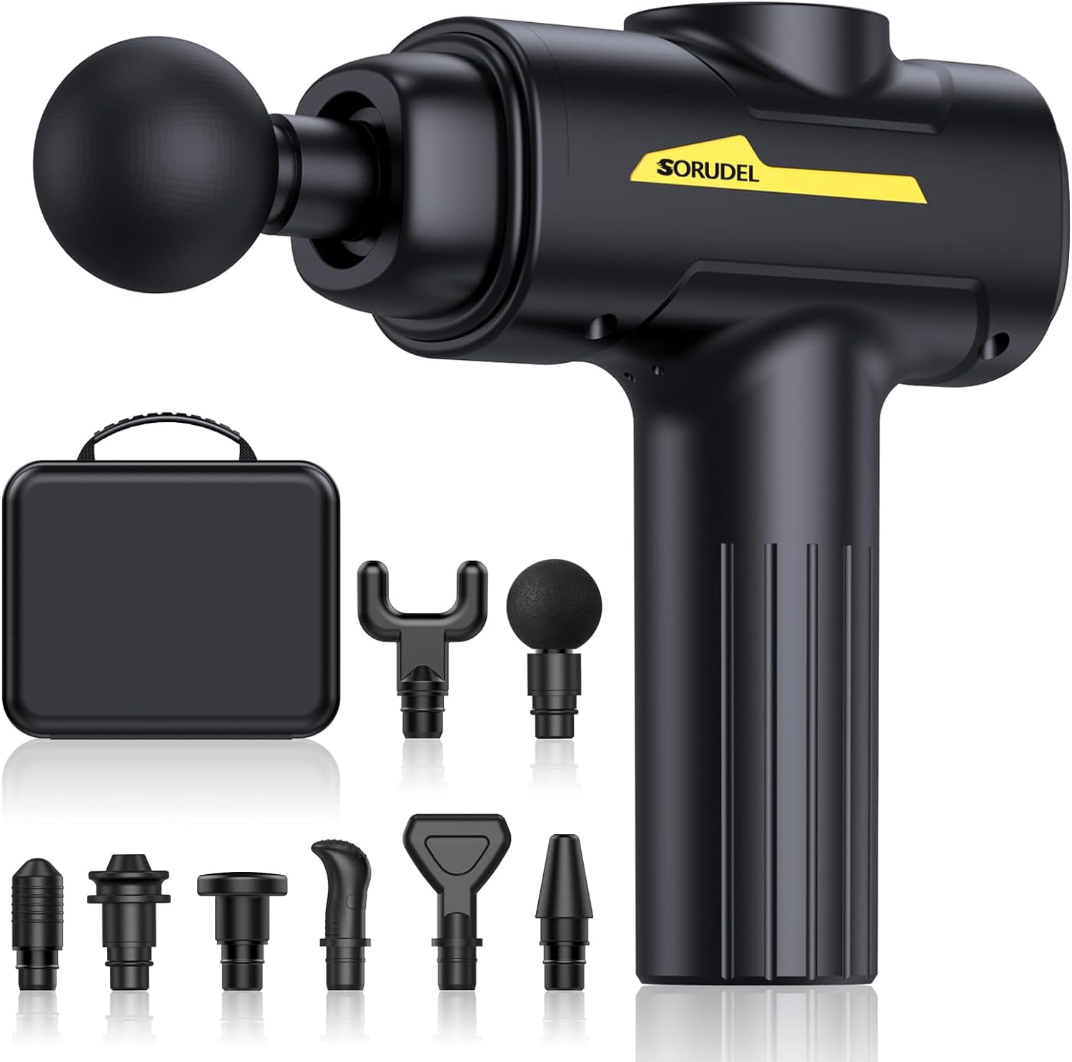 SORUDEL Massage Gun Deep Tissue,Muscle Massage Gun for Pain Relief with 8 Massage Heads & 6 Speeds and Carrying Case (Black)