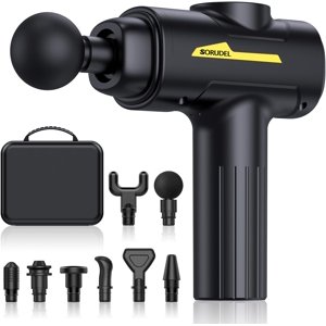 SORUDEL Gun de massage tissu profond, Muscle Massage Gun pour soulager la douleur avec 8 Têtes de massage & 6 Vitesses et étui de transport (noir)