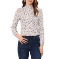 thumbnail image 1 of INSPIRE CHIC Women's Floral Puff Long Sleeve Ruffle Collar Pearl Decor Blouse M Light Pink, 1 of 5