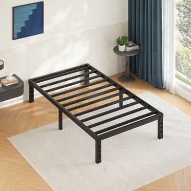 FSCHOS Cadre de Lit 14 Pouces Format Simple, Plateforme en Métal Robuste, Aucun Sommier Requis, Assemblage Facile, Noir